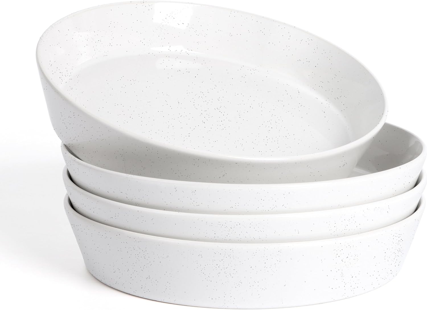 HaWare Pasta Bowls Set of 4, 34oz Salad Bowl Set for Home Kitchen, Stackable Large Wide Ceramic Bowls Plates for Serving Dinner, Microwave & Dishwasher Safe, Speckled Starlight White