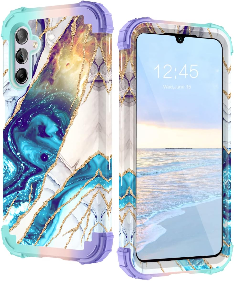 Fingic Samsung Galaxy A14 5G Case,Galaxy A14 5G Case Glow in The Dark 3 in 1 Slim Heavy Duty Protection Hybrid Hard PC Soft Silicone Rugged Bumper Protective Case for Samsung Galaxy A14 5G,6.6,Marble