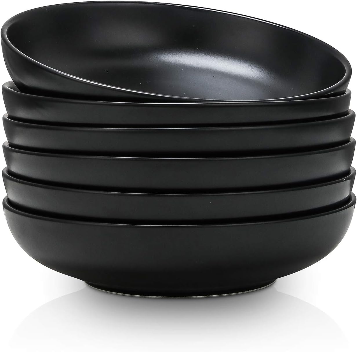 Selamica Ceramic 7.8 inch pasta bowls, 26 Ounce large serving porcelain salad soup bowls, dishwasher microwave safe, set of 6 (Black)