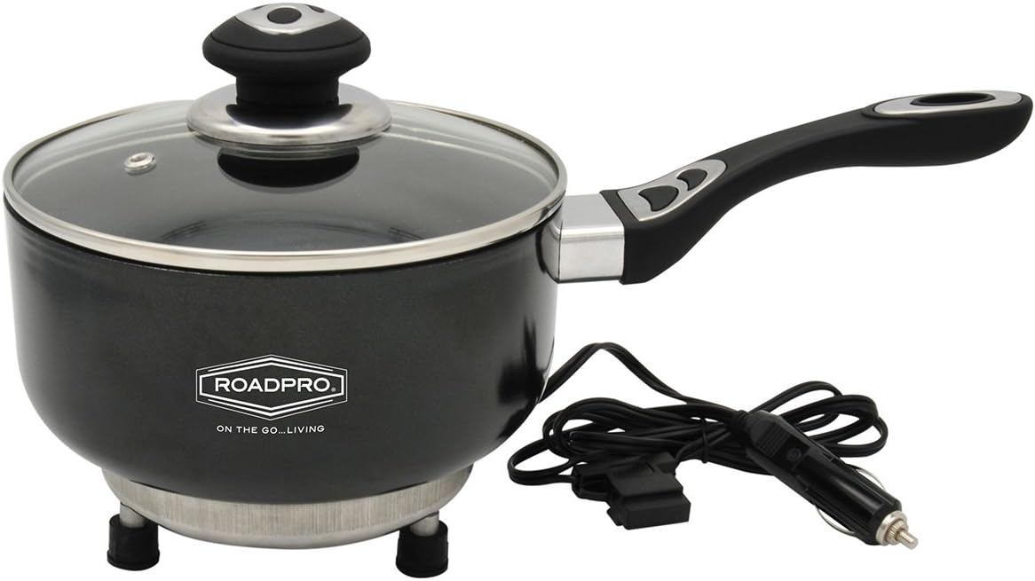 RoadPro 12V Power Supply Portable Travel Saucepan with Non-Stick Surface