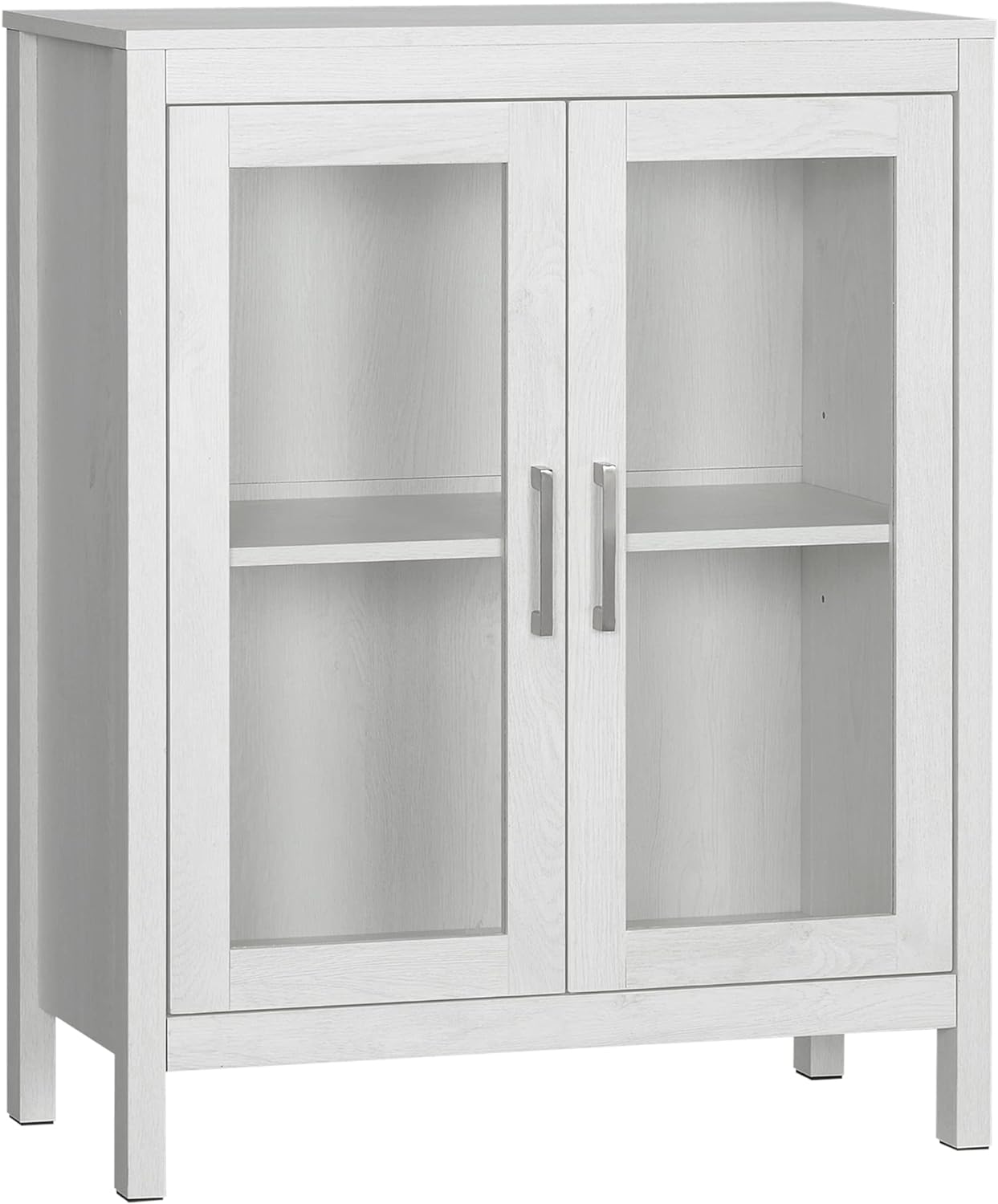 kleankin Modern Bathroom Floor Cabinet, Wooden Bathroom Cabinet with Double Glass Doors and Adjustable Shelves, Freestanding Storage Cabinet for Bathroom, White