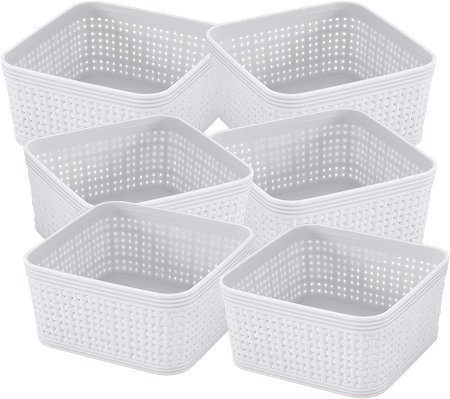 Simplify 6 Pack Organizing Set | Square Bins | Multipurpose | Office | Desk | Dorm | Bathroom | Storage Basket | Small Items | Accessories | White