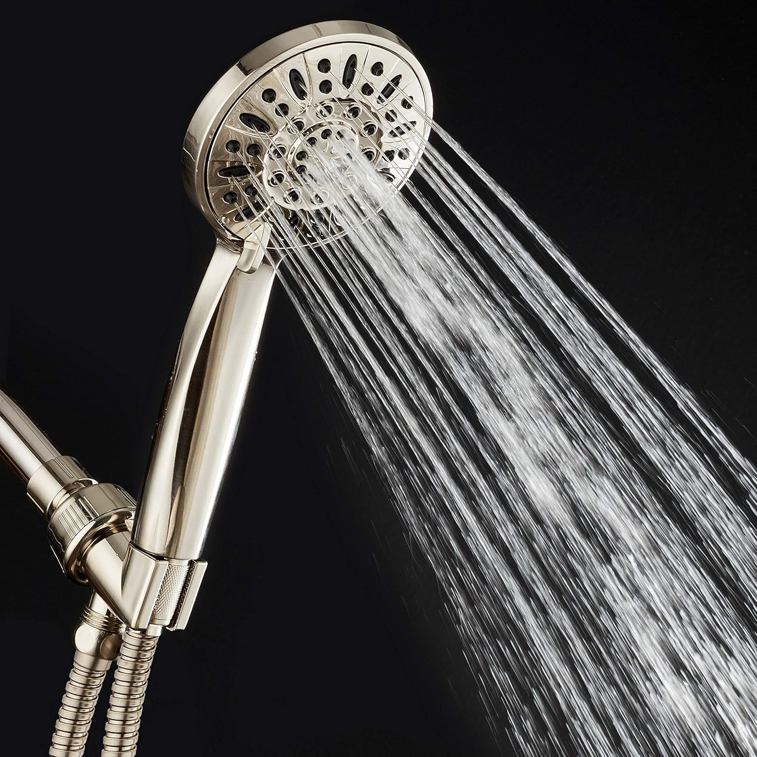 AquaDance High Pressure 6-Setting Full Brushed Nickel 4 Handheld Shower with Hose for the Ultimate Shower Experience! Officially Independently Tested to Meet Strict US Quality & Performance Standards