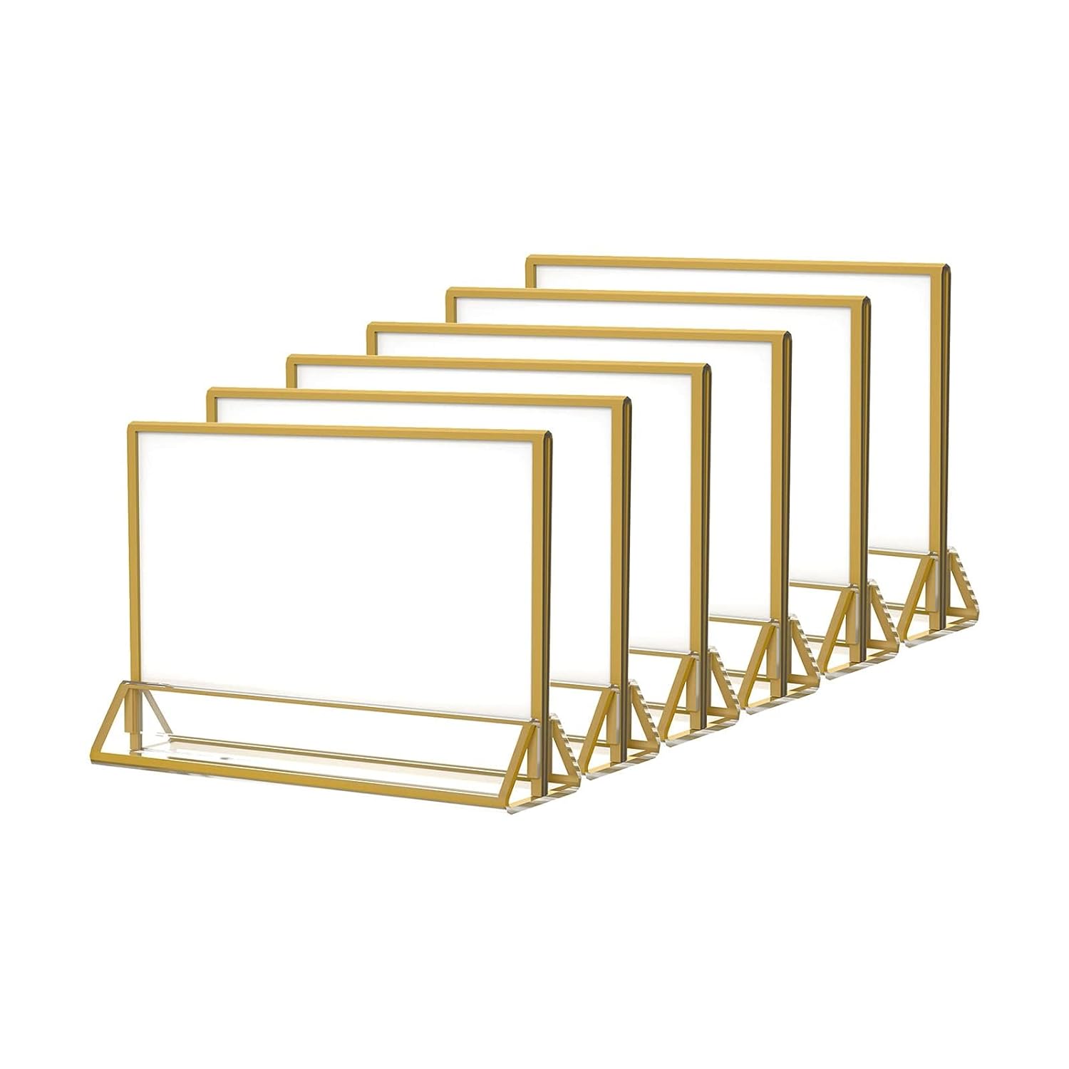 NIUBEE 6Pack 6 x 4 Horizontal Clear Acrylic Sign Holder with Gold Borders, Double Sided Table Menu Stands Picture Frames for Wedding Table Numbers, Restaurant Signs, Photos and Art Display