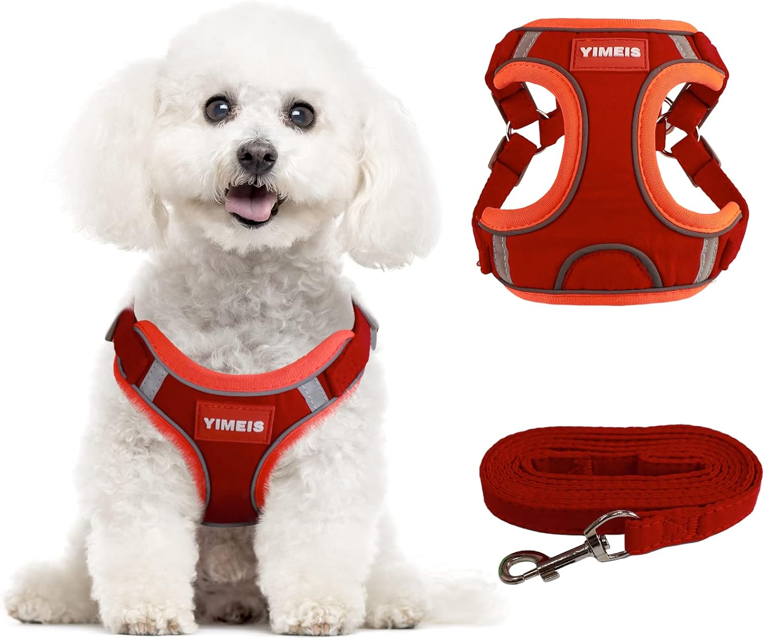 YIMEIS Dog Harness and Leash Set, No Pull Soft Mesh Pet Harness, Reflective Adjustable Puppy Vest for Small Medium Large Dogs, Cats (Red, Medium (Pack of 1)