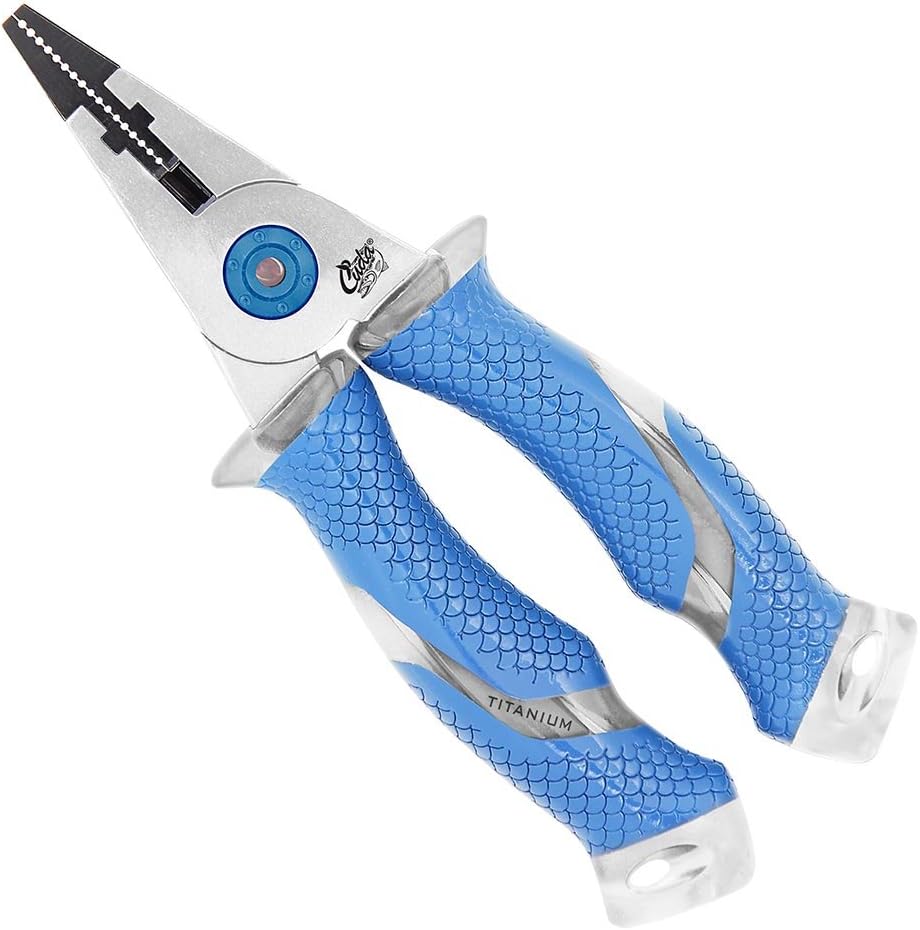 CUDA 7.5 Titanium Bonded Pliers Durable Fishing Braid, Mono & Fluorocarbon Cutter Saltwater & Freshwater Use Heavy Duty Nylon Sheath & Lanyard Included