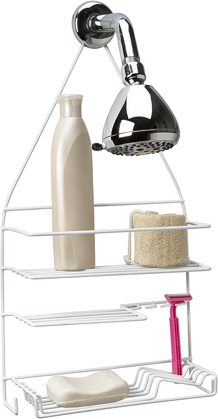 Bath Bliss Shower 3 Tier Shower Caddy | 3 Tier Shelves | Soap Dish Holder | Razor Slots | Wash Cloth Hook | Loofah Hook | White | Rust Resistant | Bathroom Accessories