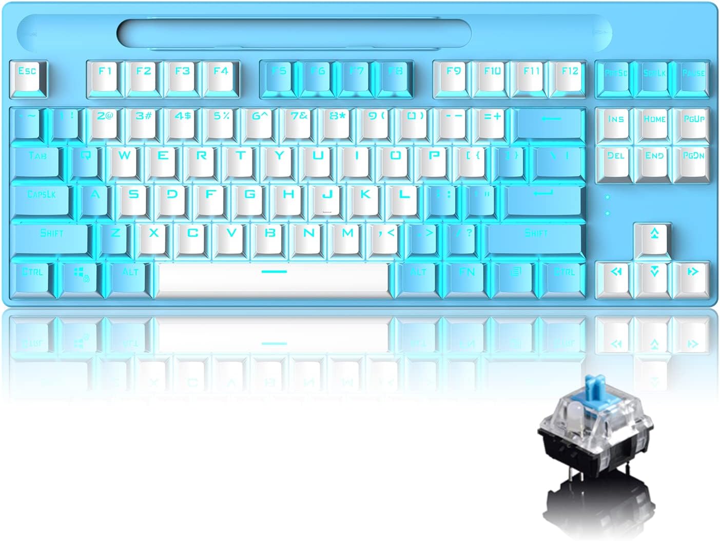 Bluetooth Mechanical Gaming Keyboard with Multi Backlit 87Key Anti-Ghosting Ergonomic Wired%2fWireless 2.4Ghz USB Receiver Rechargeable 3300mAh Battery for PC Mac Gamer Typists (White Blue%2fBlue Switch)