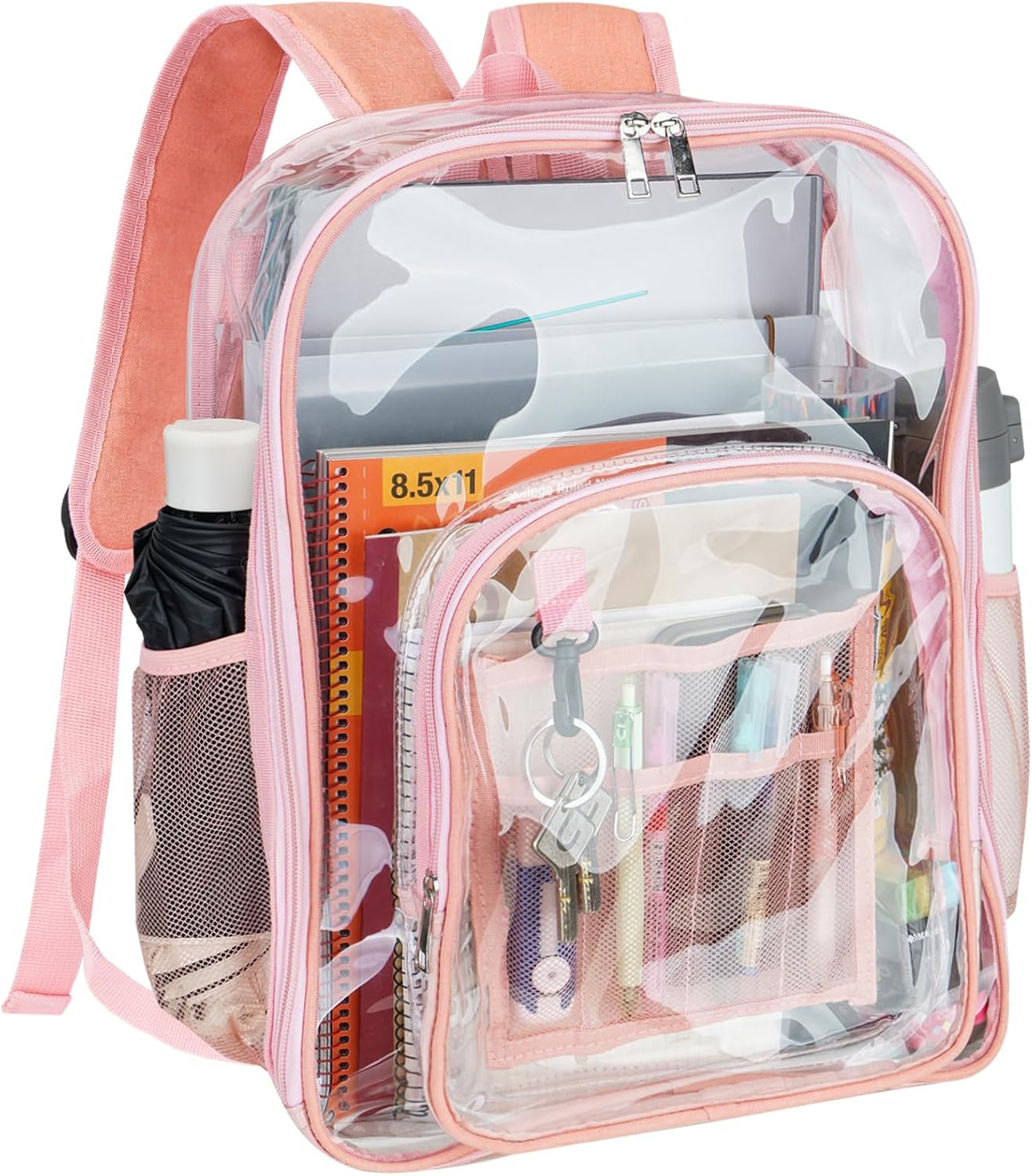 BALEINE Clear Backpack for Girls, Clear Backpacks for School, Heave Duty PVC Clear Bags Clear bookbag (Pink)