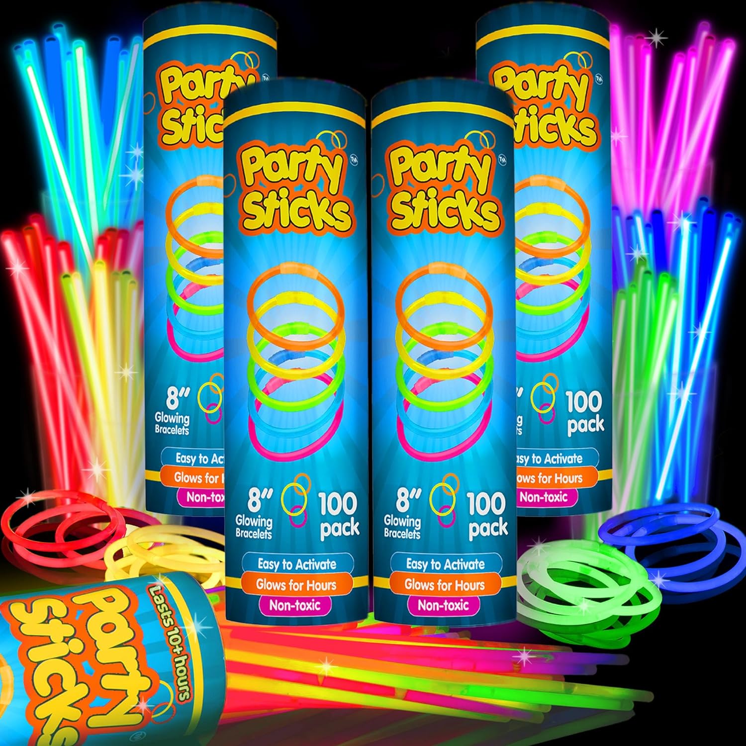 Glow Sticks Bulk Party Favors 400pk - 8 Glow in the Dark Party Supplies, Light Sticks Neon Party Glow Necklaces and Bracelets for Kids or Adults