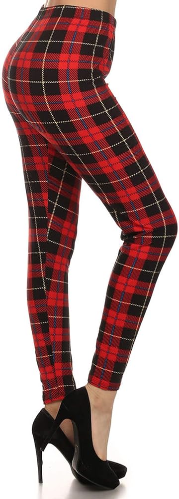 Leggings Depot High Waisted Plaid & Wild Print Leggings for Women - Plaid, Leopard, Snake Skin, Polka dot