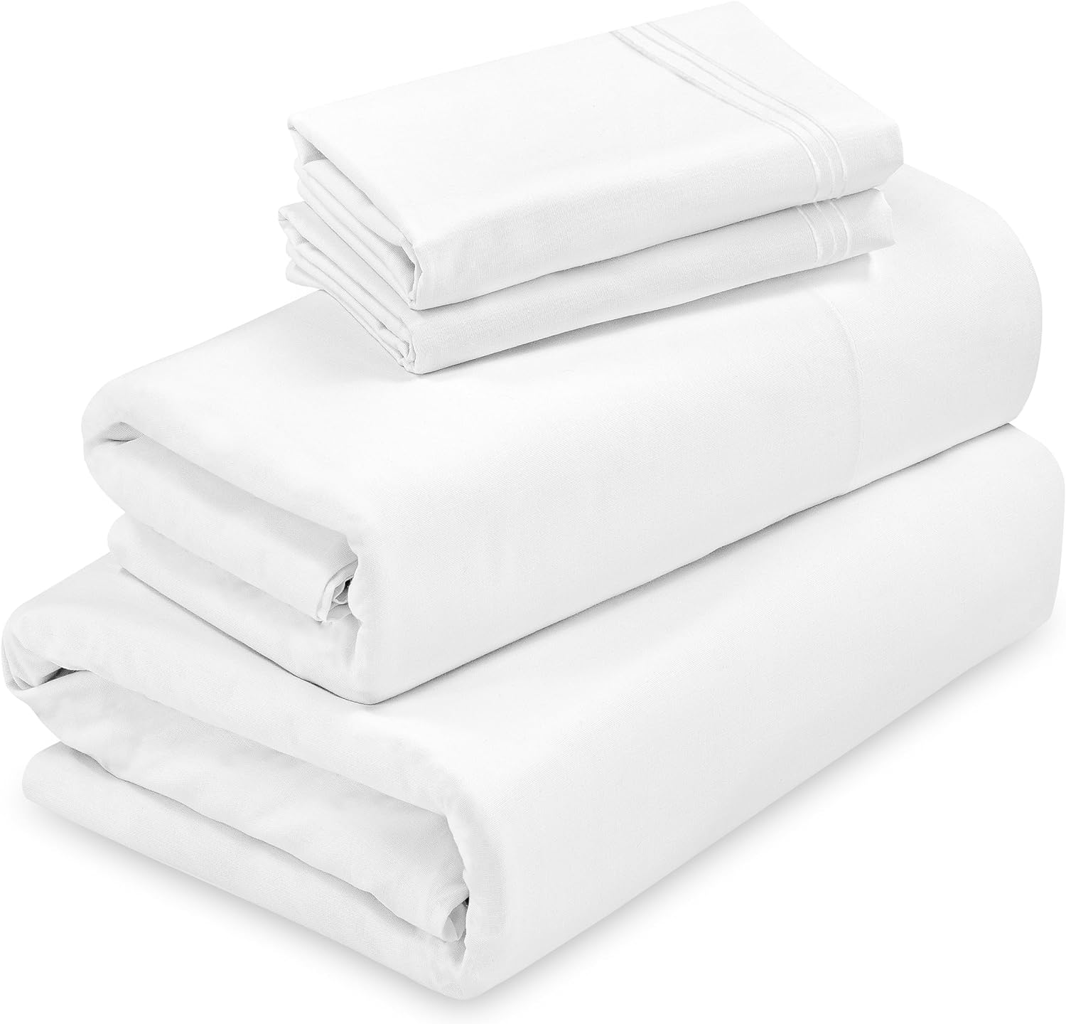 ROYALE LINENS - 4 Piece Bed Sheet - Soft Brushed Microfiber 1800 Bedding Set - 1 Fitted Sheet, 1 Flat Sheet, 2 Pillow Cases - Wrinkle & Fade Resistant Luxury Queen Size (White)