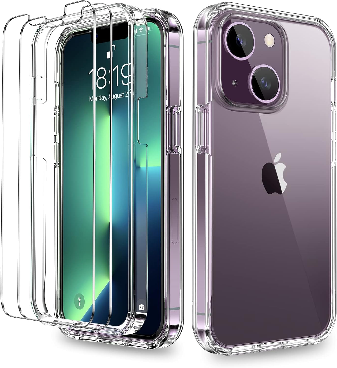 COOLQO 6in1 Compatible for iPhone 14 Plus Case 6.7 Inch, with [2 x Tempered Glass Screen Protector + 2 x Camera Lens Protector + Phone Stand] Clear 360 Full Body 14 ft ShockProof Protective Cover