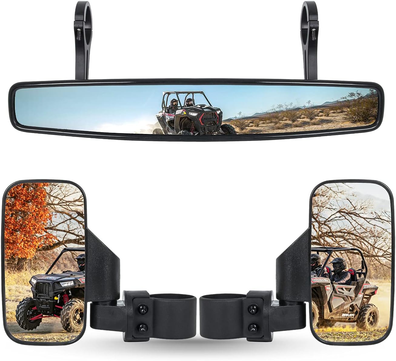 RANSOTO UTV Rear view Side Mirror And Center Mirror For 1.75 Roll Bar Compatible with Yamaha Rhino YXZ, Polaris RZR 800 900 1000 Turbo PRO XP, Honda Pioneer, Arctic Cat Wildcat Trail, Kawasaki Teryx