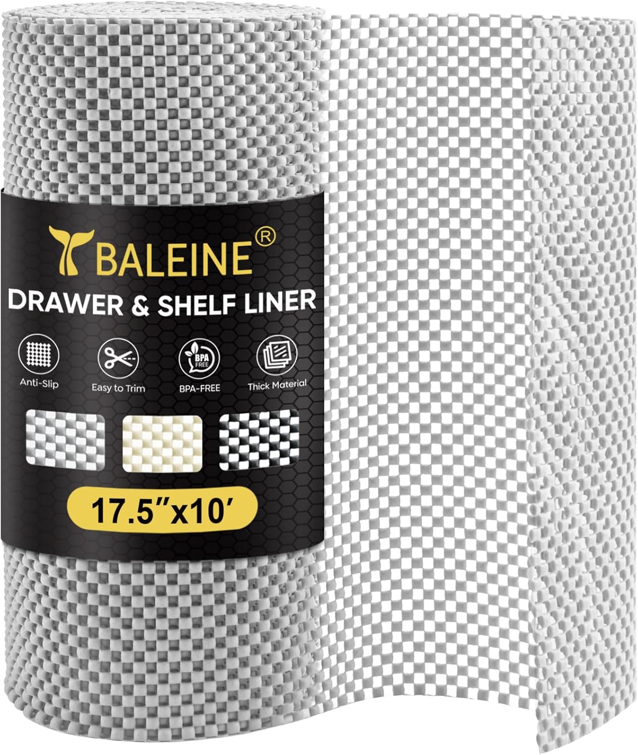 BALEINE Cabinet Liner, Drawer Liner, Shelf Liners for Kitchen Cabinets Non-Ahesive, Non-Slip Protect Desks, Cupboard, Drawers, Shelves, Tableware (17.5 in x 10 Ft, Gray)