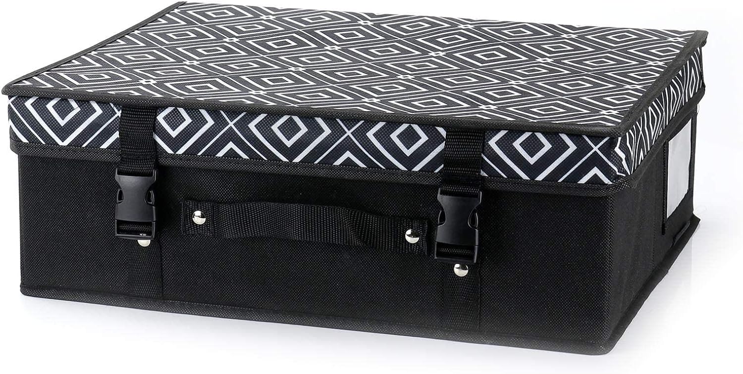 HANGERWORLD - Small Black and White Diamond Pattern Bridal Dress Storage Box with Lid