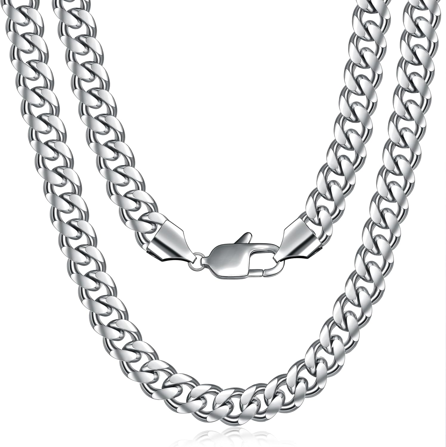 Fiusem Silver Tone Cuban Link Chain for Men, Mens Chain Necklaces, Stainless Steel Chain Necklaces for Men Women, Width 4/5/6/8mm
