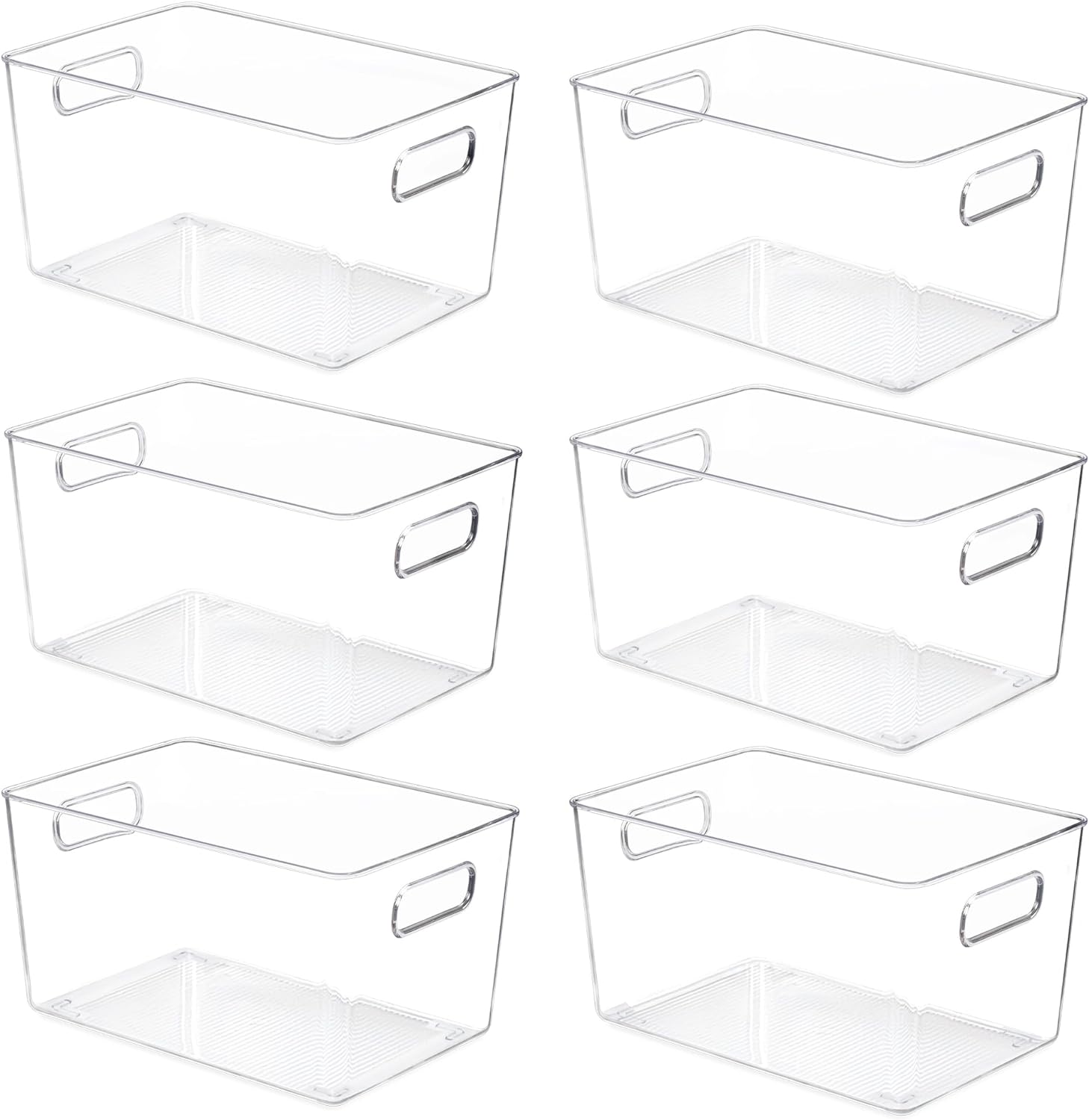 YIHONG 6 Pack Clear Pantry Organizer Bins, Plastic Containers with Handle for Kitchen,Freezer,Cabinet,Closet,Bathroom Under Sink Storage