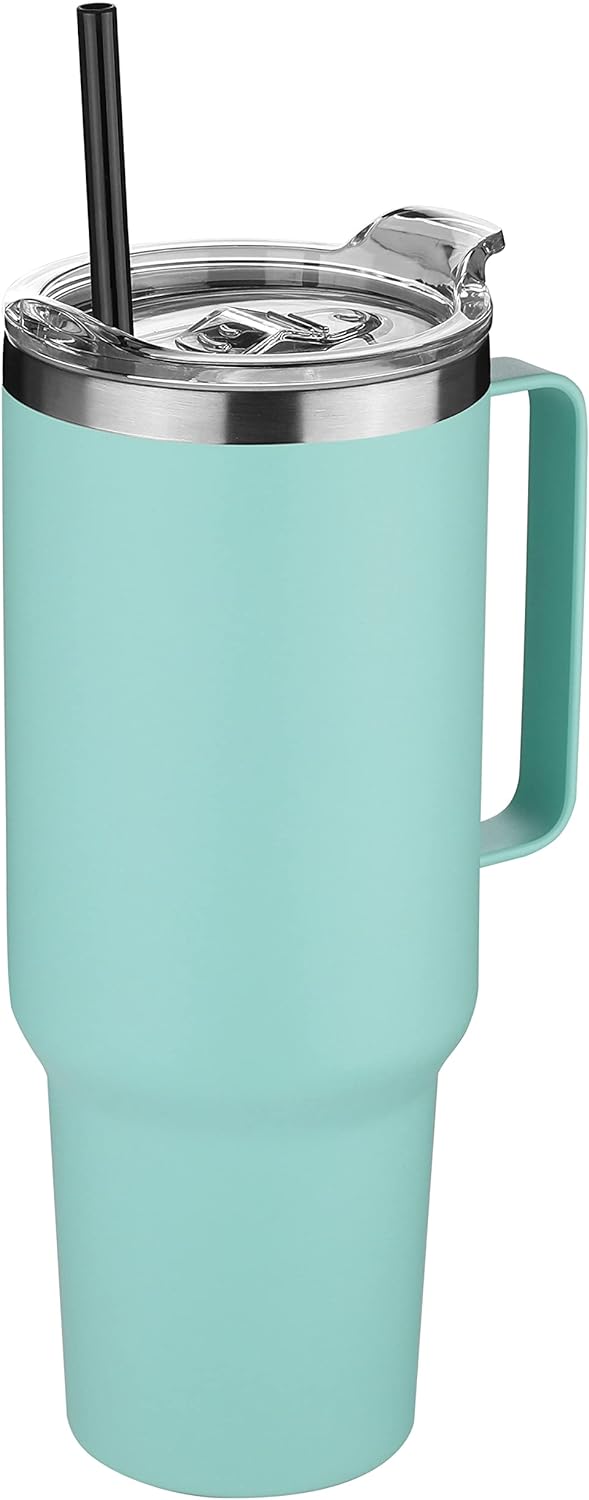 HASLE OUTFITTERS 40 oz Stainless Steel Tumbler with Handle, Vacuum Insulated Tumblers Bulk, Reusable Double Wall Travel Coffee Mug, Durable Powder Coated Water Bottle(Mint Green, 1)