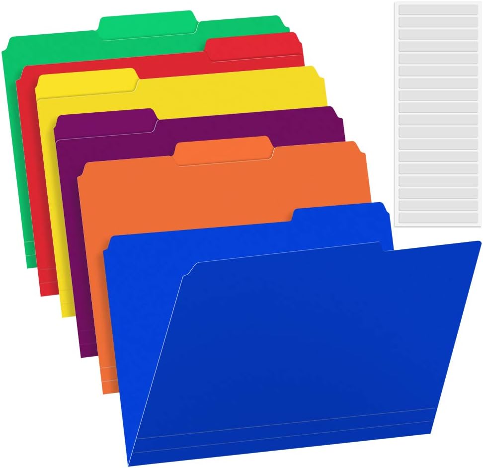 Sooez 6 Pack Plastic File Folders Colored with Sticky Labels, Heavy Duty Plastic Colored File Folders Letter Size with Erasable 1/3-Cut Tab, Stronger Than Manila File Folder, Perfect for Organization