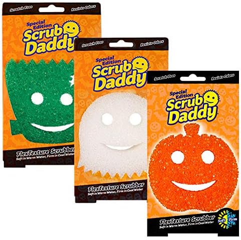 Scrub Daddy Halloween Scrubber, Cleaning Sponges for Washing Up, Dish, Kitchen Sponge, Non Scratch Multi-Use Scrubbing, FlexTexture Firm & Soft Design, Dishwashing Safe, 3-Pack