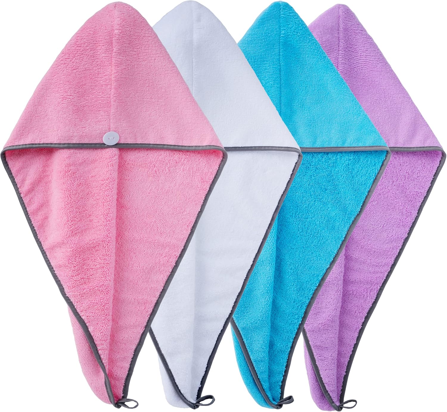 POLYTE Microfiber Hair Turban Wrap Drying Towel, 12 x 28 in, 4 Pack (Blue,Pink,Purple,White)