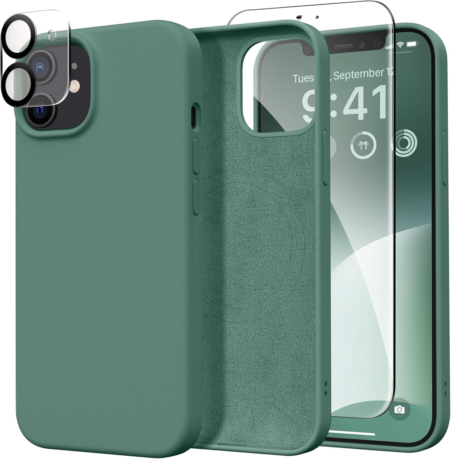 Magnetic Silicone for iPhone 12 Case and iPhone 12 Pro Case, [Compatible with MagSafe][2X Camera Protectors + 2X Screen Protectors], Microfiber Lining Shockproof Phone Cover 6.1, Midnight Green