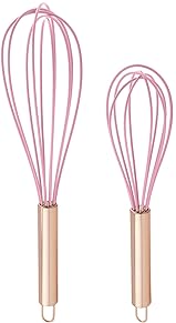 COOK WITH COLOR Silicone Whisks for Cooking, Stainless Steel Wire Whisk Set of Two - 10 and 12, Heat Resistant Kitchen Whisks, Balloon Whisk for Nonstick Cookware  Copper and Blush
