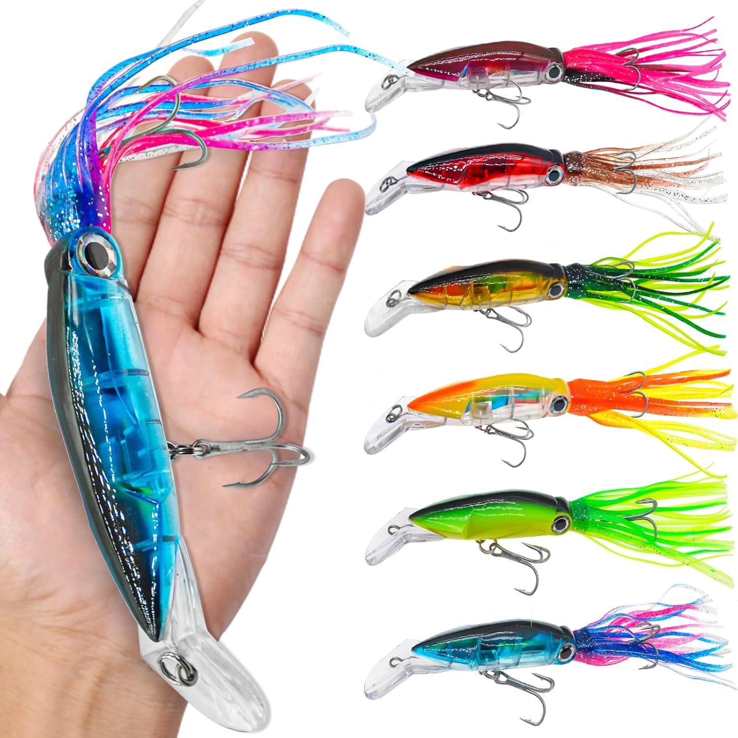 Squid Fishing Lures Set, Fishing Squid Lures Soft Luminous, Large Simulation Artificial Lures Baits Lifelike Plastic Fishing Soft Lure for Saltwater and Freshwater