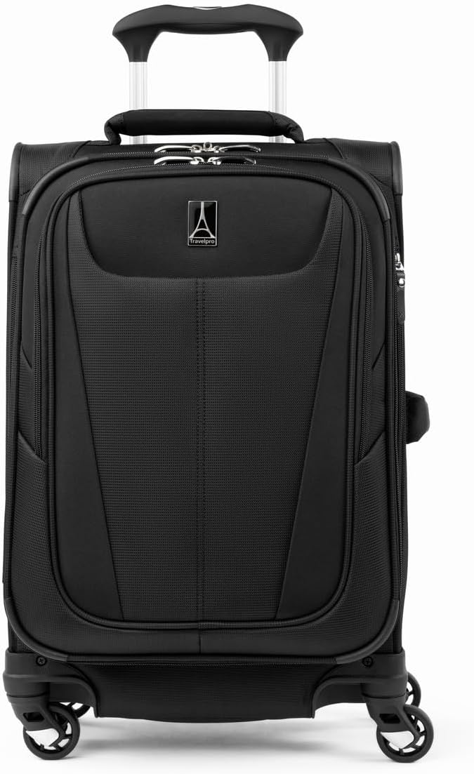 Travelpro Maxlite 5 Softside Expandable Carry on Luggage with 4 Spinner Wheels, Lightweight Suitcase, Men and Women, Black, Compact Carry on 20-Inch