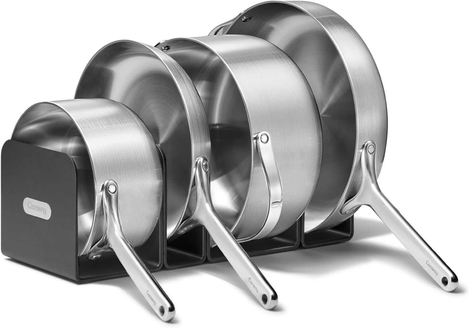 Caraway Stainless Steel Cookware Set (4 Piece) - 5-Ply Stainless Steel Pots & Pans - Includes Fry Pan, Sauce Pan, Saut Pan, Dutch Oven, 3 Lids & Storage - Non Toxic, PTFE & PFOA Free