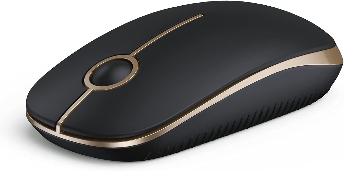 VssoPlor Wireless Mouse, 2.4G Slim Portable Computer Mice with Nano Receiver for Notebook, PC, Laptop, Computer (Black and Gold)