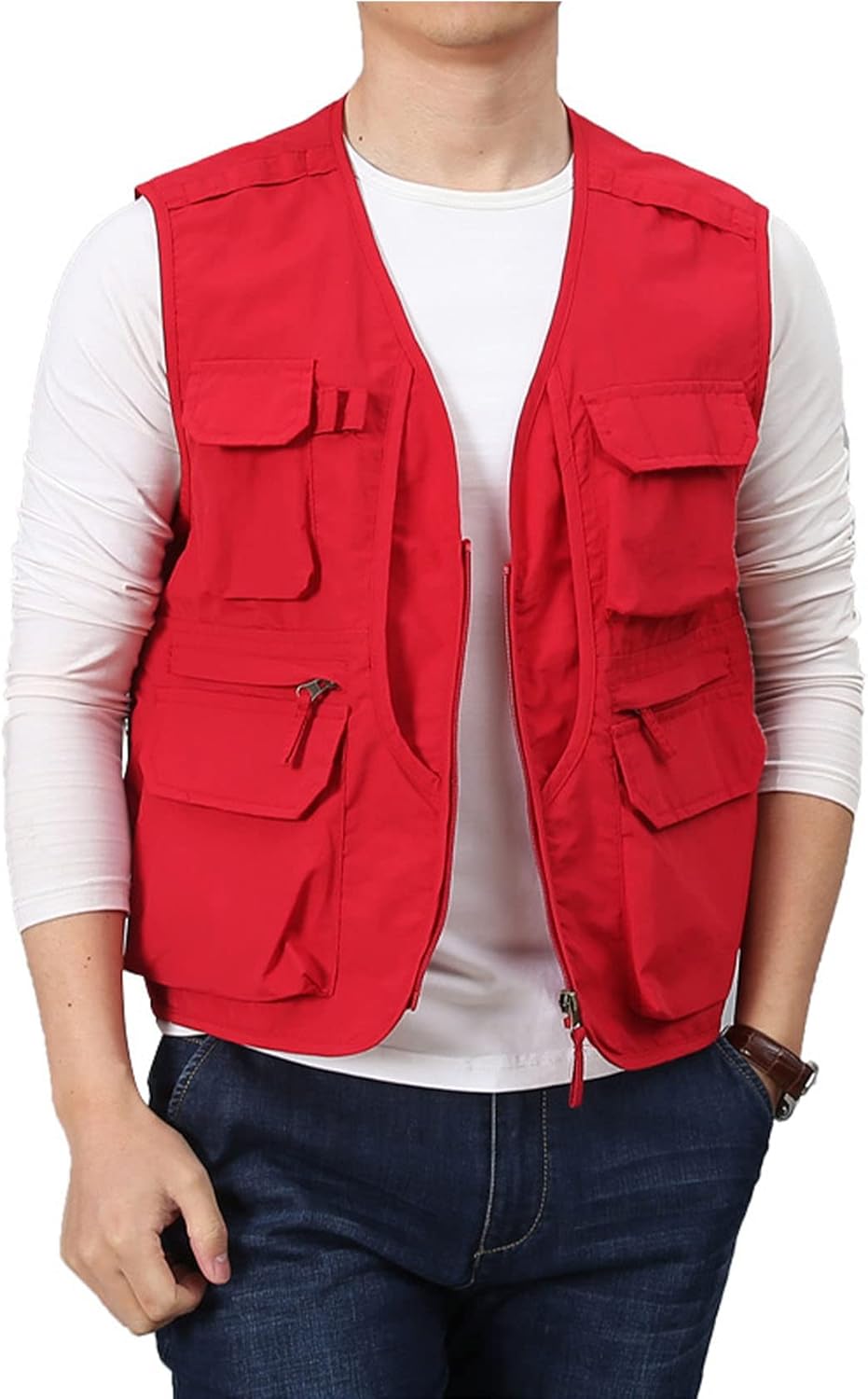 Flygo Men' Utility Cargo Vest Outdoor Fishing Safari Travel Work Photo Vest with Pockets