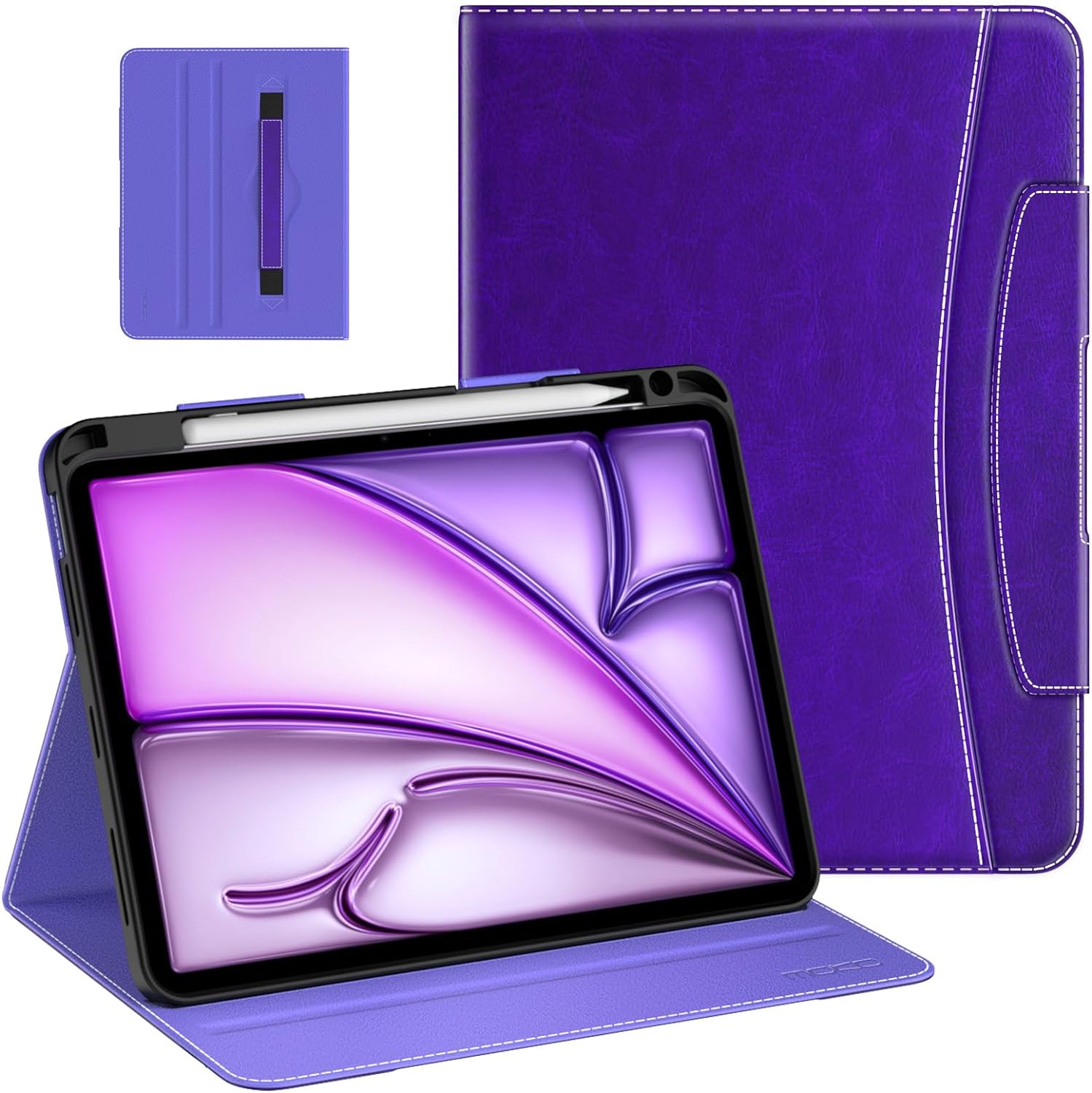 MoKo Case for iPad Air 11 Inch M2 2024/ iPad Air 5th/4th Gen 2022/2020 & iPad Pro 11 Inch 2022/2021/2020/2018 with Pencil Holder, Premium Leather Folio Stand Cover, Purple Violet