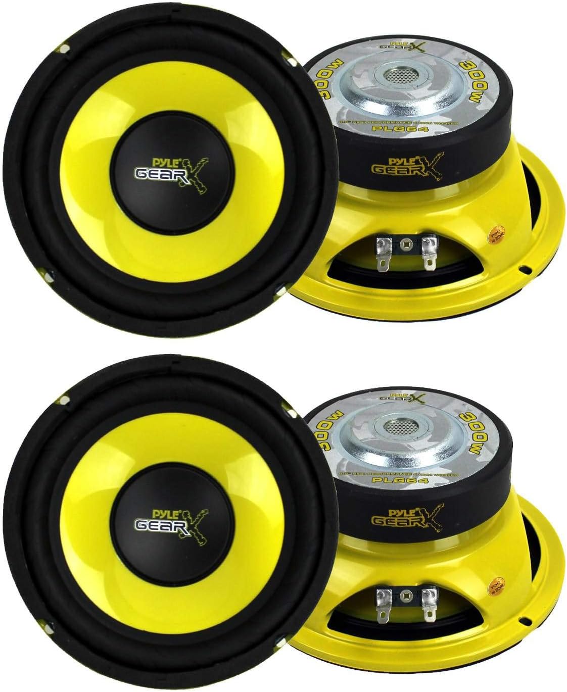 Pyle 6.5 Inch 1200 Watt Car Audio Mid Bass Midrange Subwoofer Speaker Set with Yellow CD P P Cone, 4 Ohm Impedance, and Edge Suspension, 2 Pair