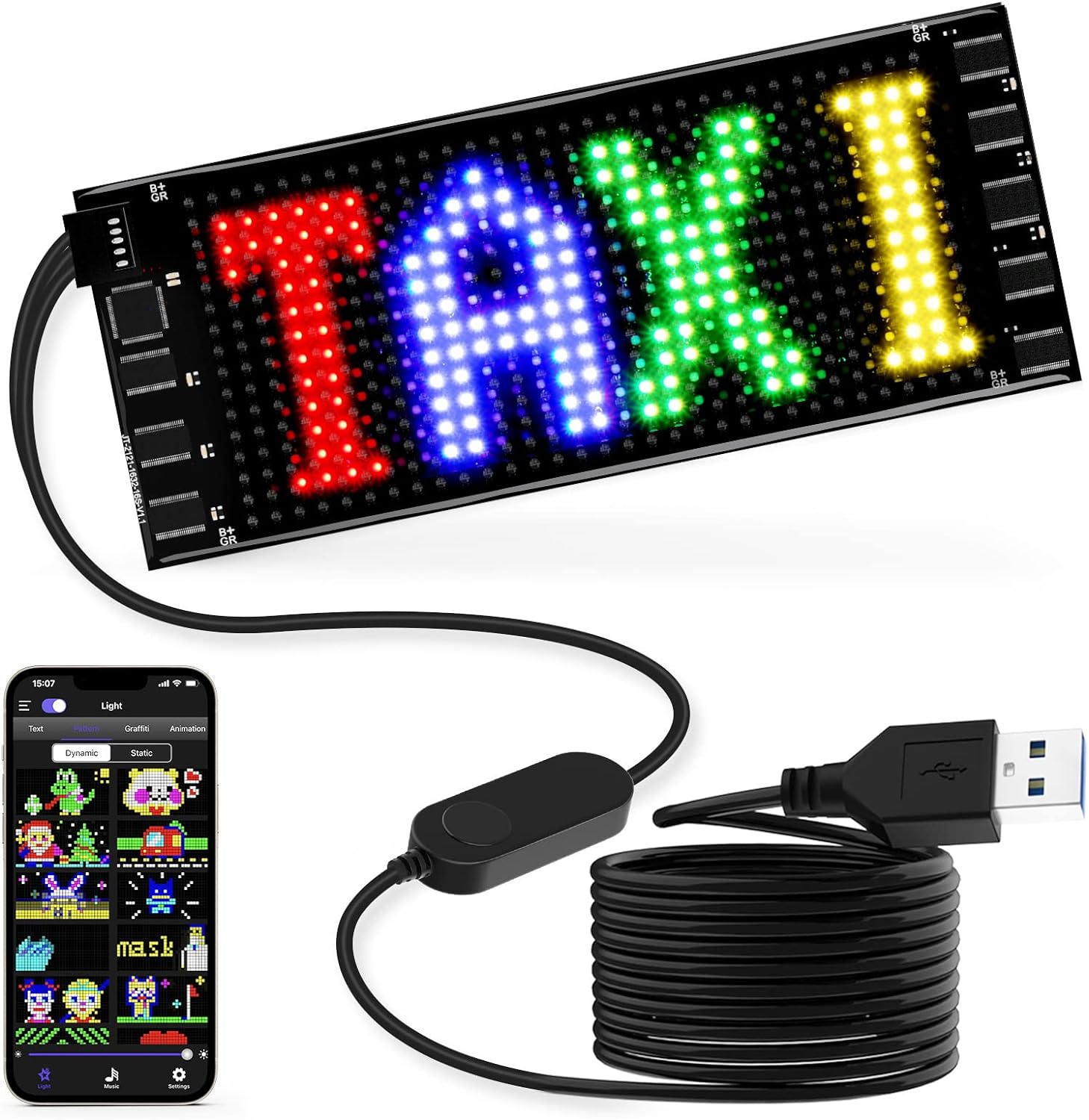 Rayhome LED Sign for Car, 7''x3''Flexible LED Matrix Panel USB 5V Bluetooth Application Control DIY Programmable Scrolling LED Sign for Car Party Wedding Festival