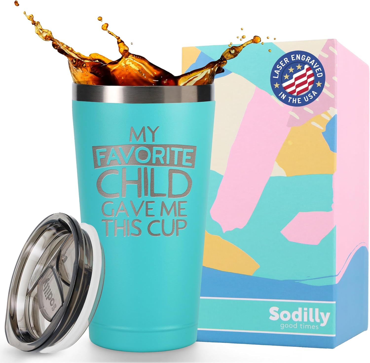 Sodilly Insulated Mom Tumbler - Personalized Birthday and Mothers Day Gifts for Moms - Funny Mom Coffee Mug - Mint 16 oz - Stainless Steel Coffee Tumbler with Lid - From Kids to Mom - Coffee Tumbler