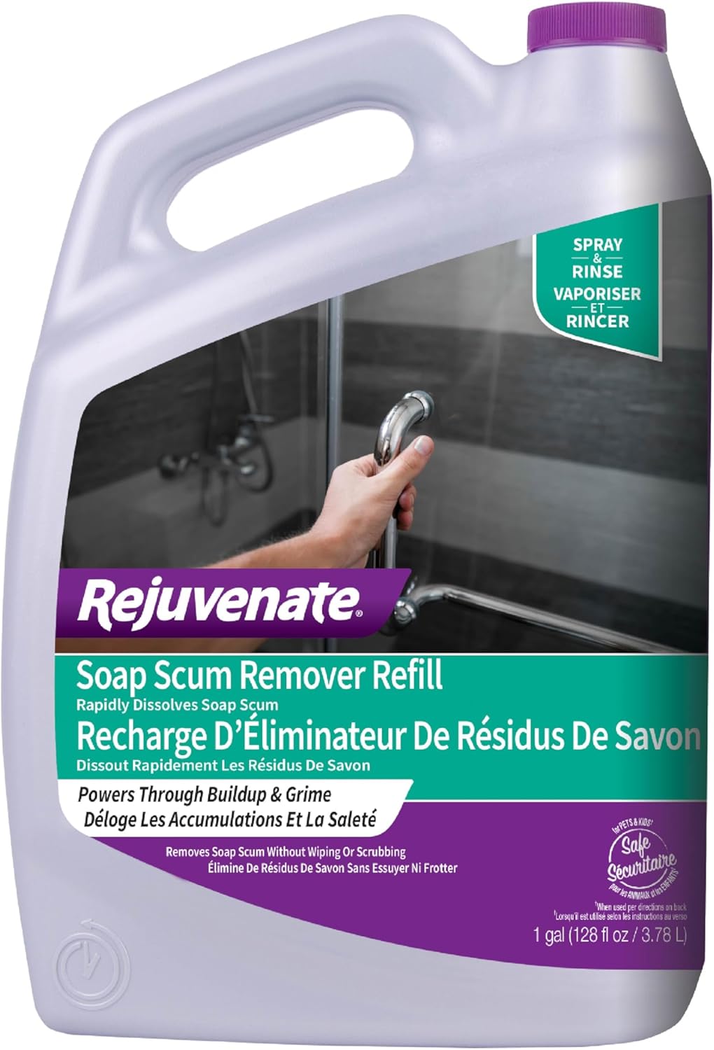 Rejuvenate Scrub Free Soap Scum Remover Cleaning Formula - Spray and Rinse for Streak Free Finish on Glass, Ceramic Tile, Chrome, Plastic and More