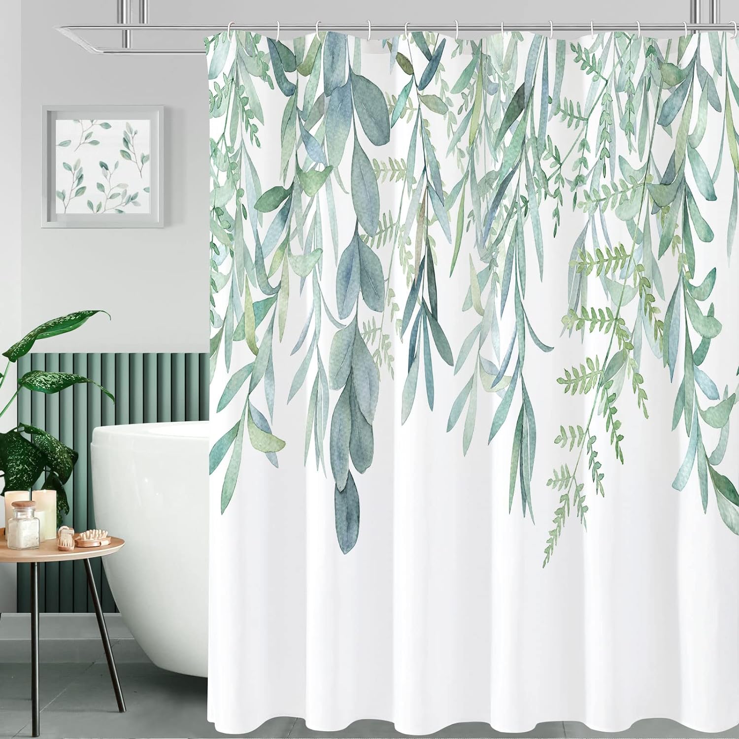 Gibelle Extra Long 72 x 84, Green Plant Leaves Tall Spring Sage Green Eucalyptus Leaf Succulent Botanical Waterproof Fabric Shower Curtain for Bathroom Decor