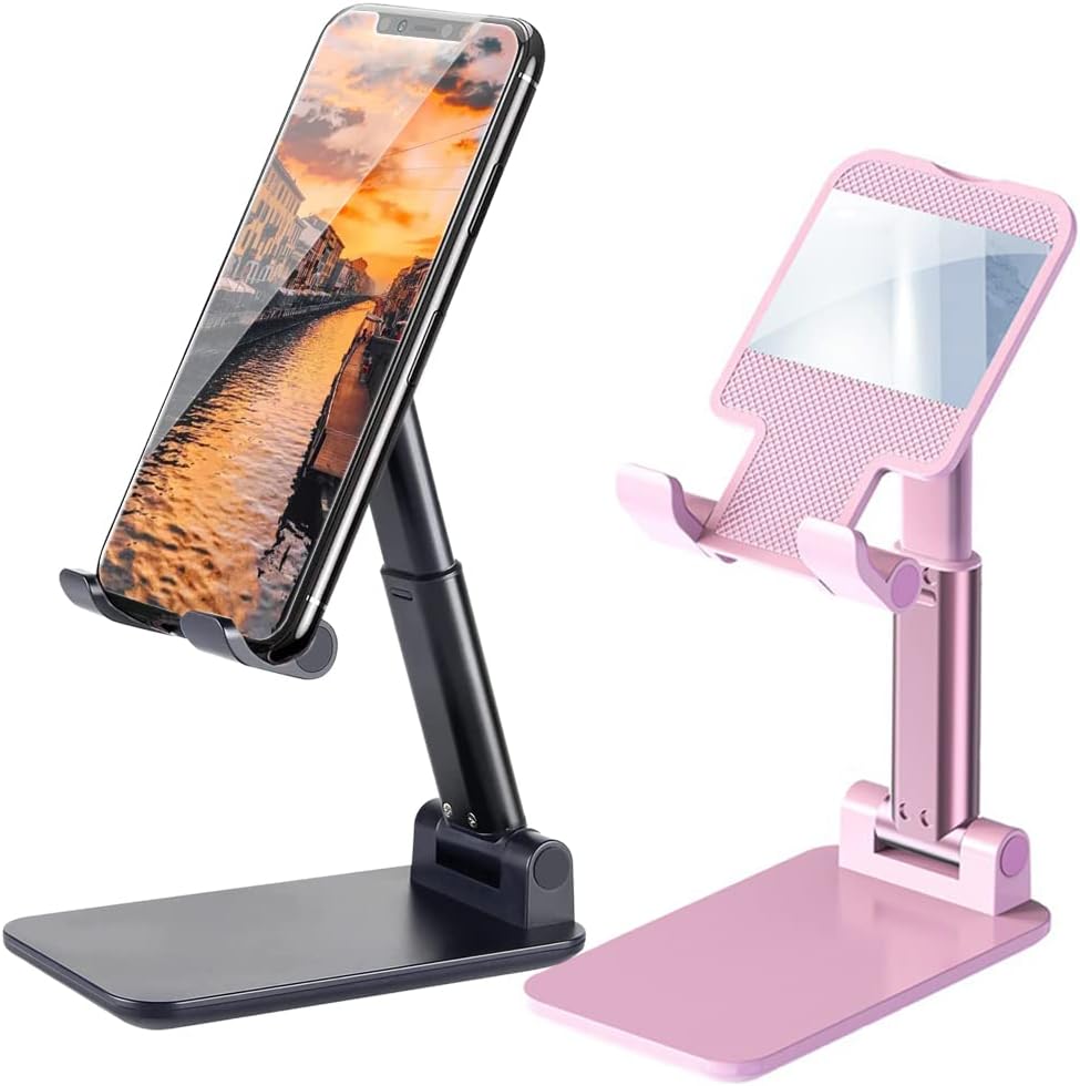 2 Pcs Cell Phone Stand, Adjustable Angle Height Phone Stand for Desk, Foldable Portable Phone Holder for iPhone 14/13/12/Smartphones