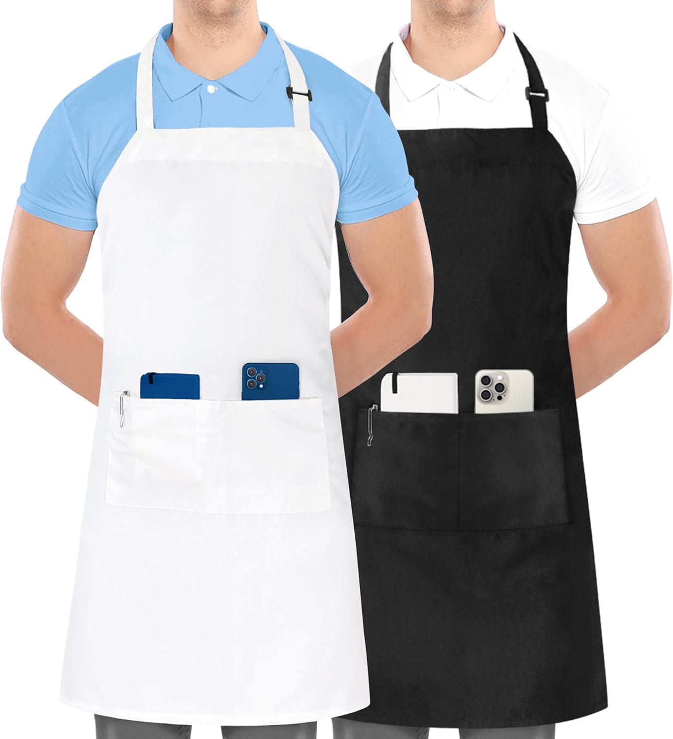 Utopia Kitchen 2 Pack Bib Apron, Adjustable with 2 Pockets, Water and Oil Resistant, Cooking Kitchen Chef Apron for Women Men