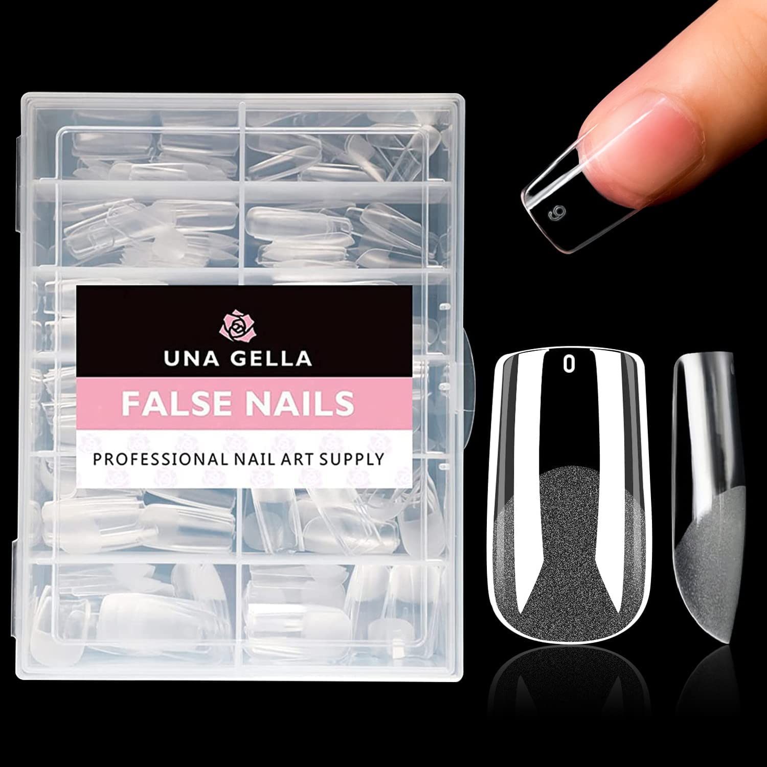 UNA GELLA Square Fake Nails 216pcs Square Press on Nails Pre-shape Clear Square Nails Tips for Full Cover Acrylic French False Nails For Nail Extension, Home DIY Nail Salon 12 Sizes False Tips