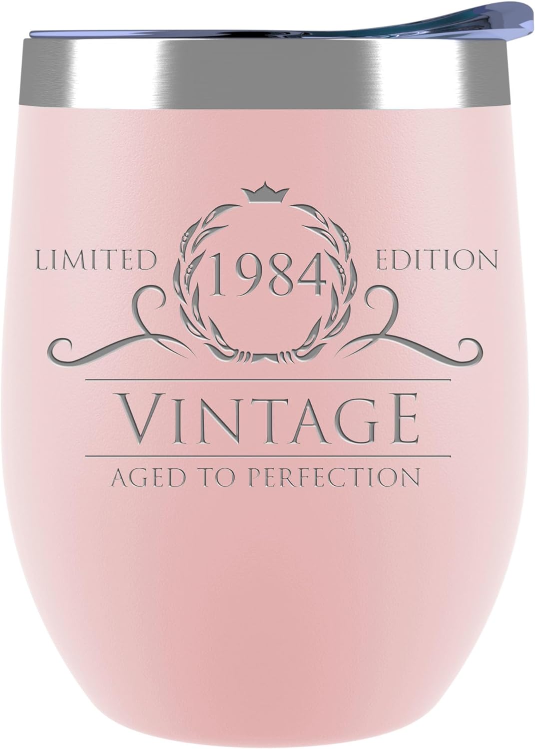 40th Birthday Gifts for Women Men - 1984 12 oz Stemless Wine Tumbler Blush - 40th Birthday Decorations for Women - Wine Accessories Gifts for Wine Lovers - Birthday Glasses Gifts for 40 Year Old Woman