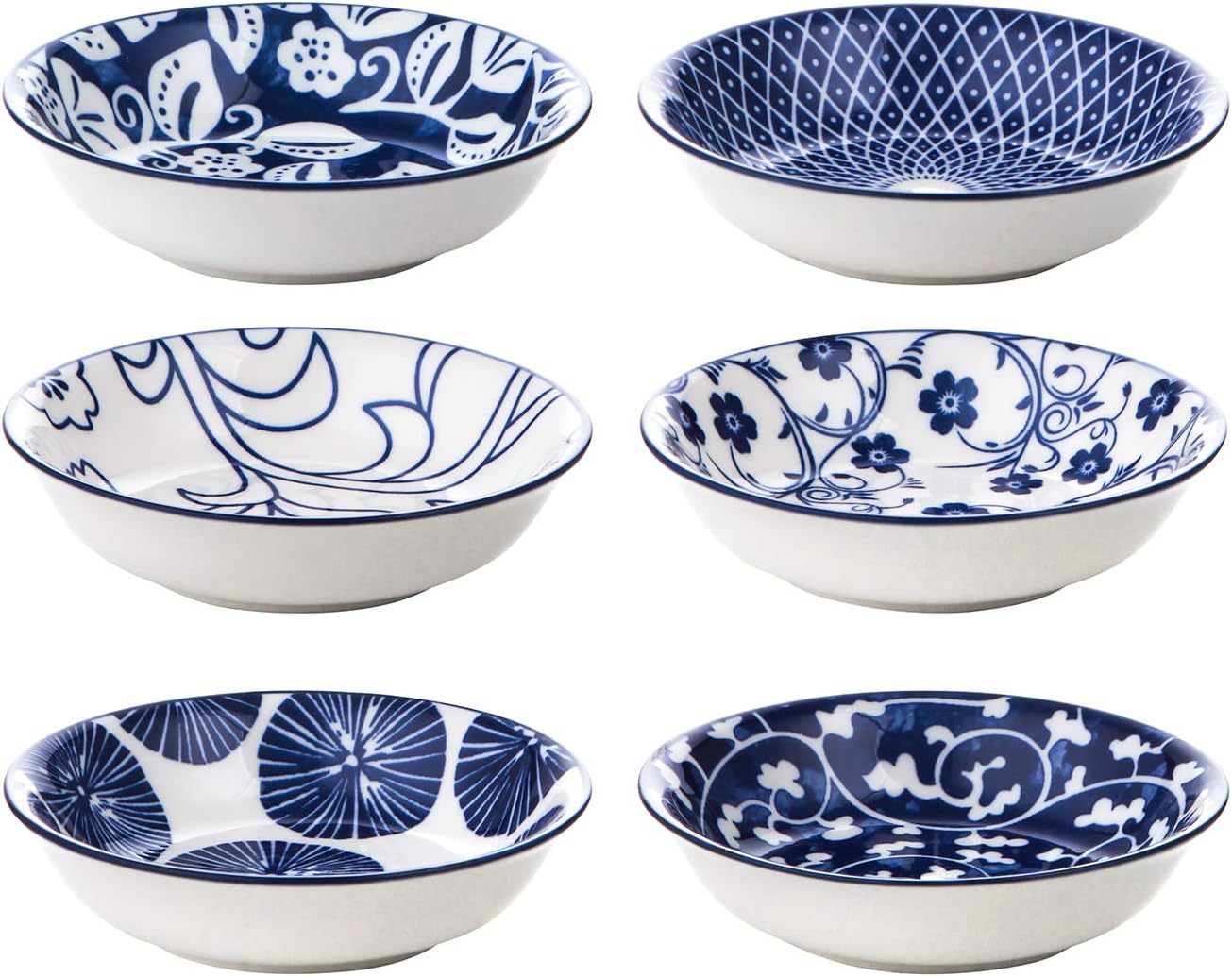 Selamica Ceramic Dipping Bowls, 2.5oz Mini Bowls Soy Sauce Dish, Dip Bowls, Appetizer Side Dishes for Sushi,Sauce, Party, Pinch Bowls Pack of 6 (Vintage Blue)