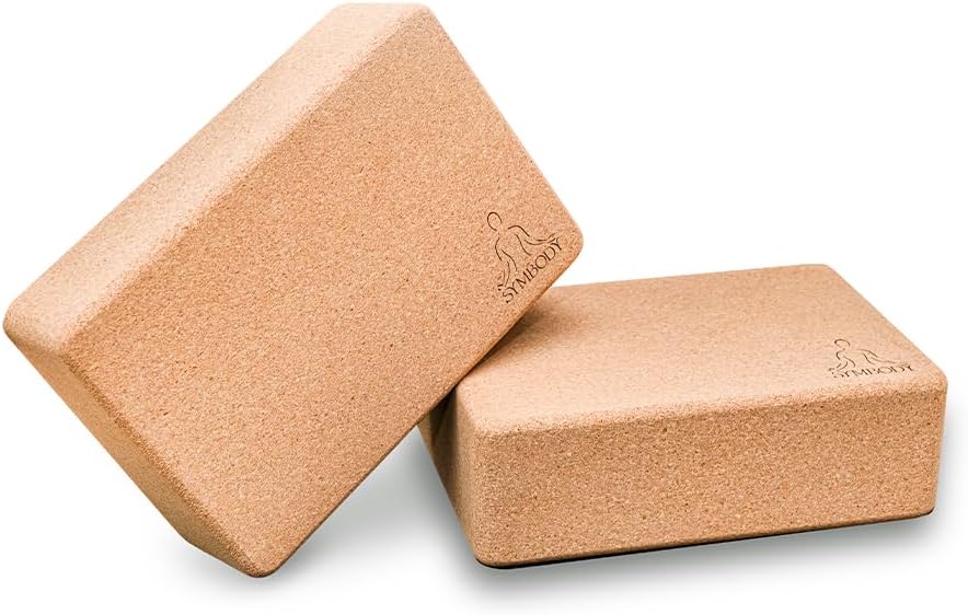 Natural Cork Yoga Blocks 2 Pack, High Density Yoga Block with Non Slip Surface, Lightweight and Perfect Yoga Accessories for Men and Women, Pilates and Meditation