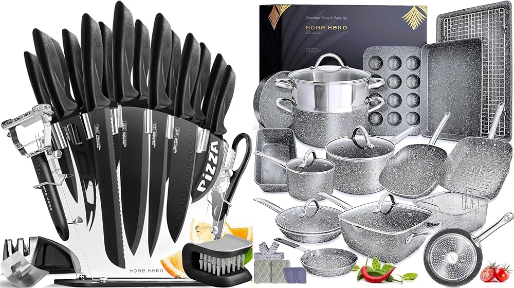 Home Hero 20 Pcs Knife Set + 23 Pcs Cookware Set