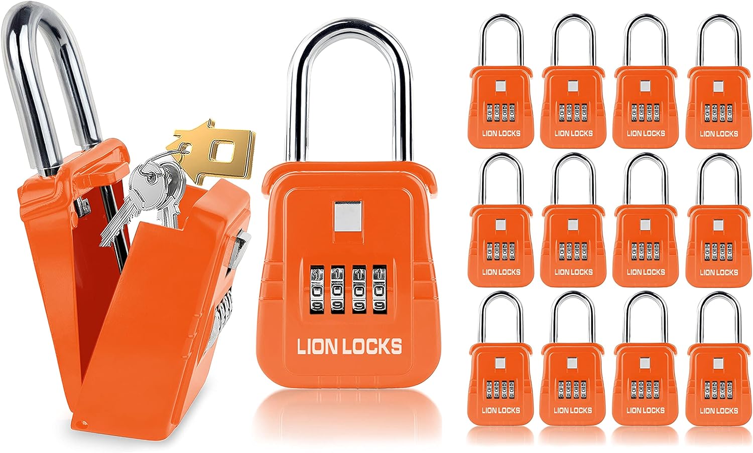 Key Lock Box, 12 Pack Lock Box for Keys with Code, Realtor Lock Box, Combination Lock Box, Lockbox for Keys Outdoor, Lock Box with Code for Home, Construction, 1500 Series, Orange