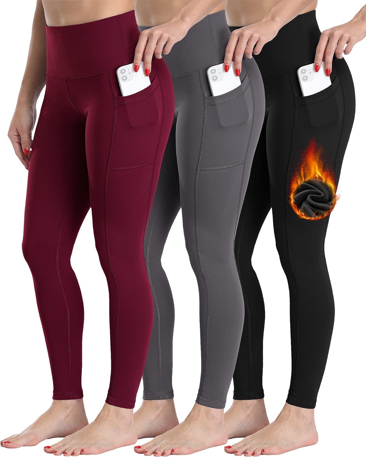 CHRLEISURE Fleece Lined Winter Leggings Women, High Waisted Thermal Warm Workout Yoga Pants with Pockets