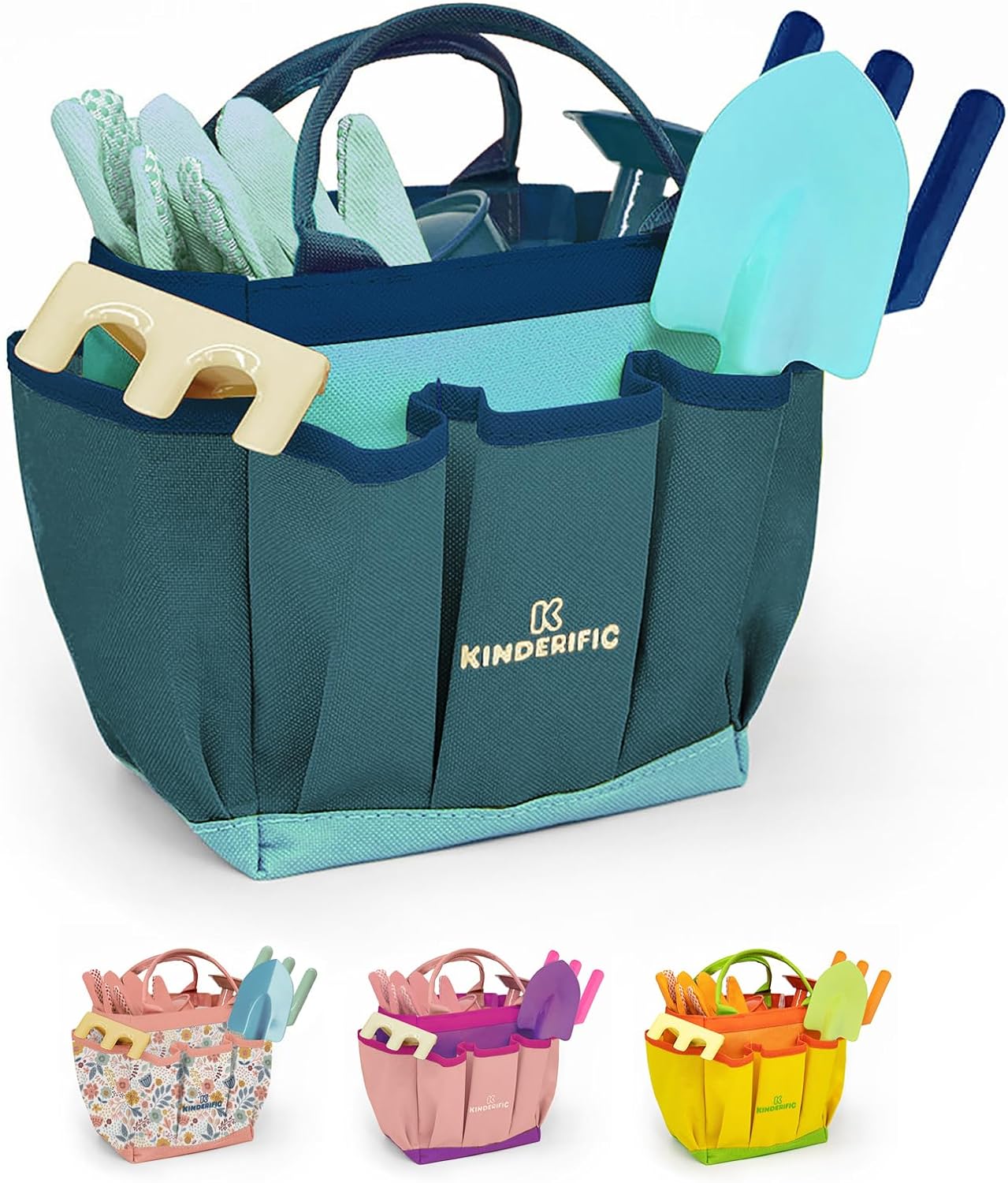 Gardening Set, Tool Kit, for Kids, STEM, Includes Tote Bag, Spade, Watering Can, Rake, Fork, Trowel and Gloves (Blue)