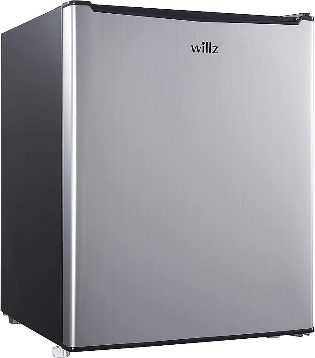 Willz WLR27S5 Compact Refrigerator, 2.7 Cu.Ft Single Door Fridge Adjustable Mechanical Thermostat with Chiller, 1 Coated Wire Slide-Out Shelf, 1 Power Cord, Stainless Steel Look